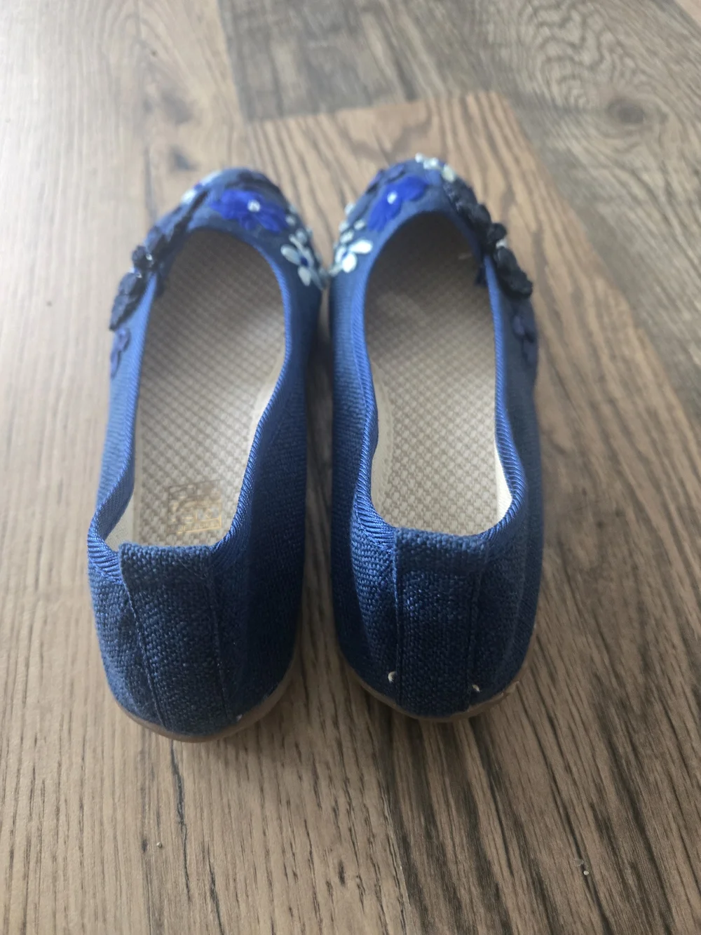 Navy Floral Embroidered Ballet Flats - Women